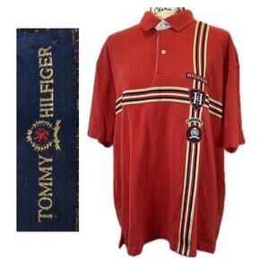 Y2K 90'S TOMMY HILFIGER POLO SHIRT LYON CREST EMBROIDERED PATCHES SZ XL ICONIC